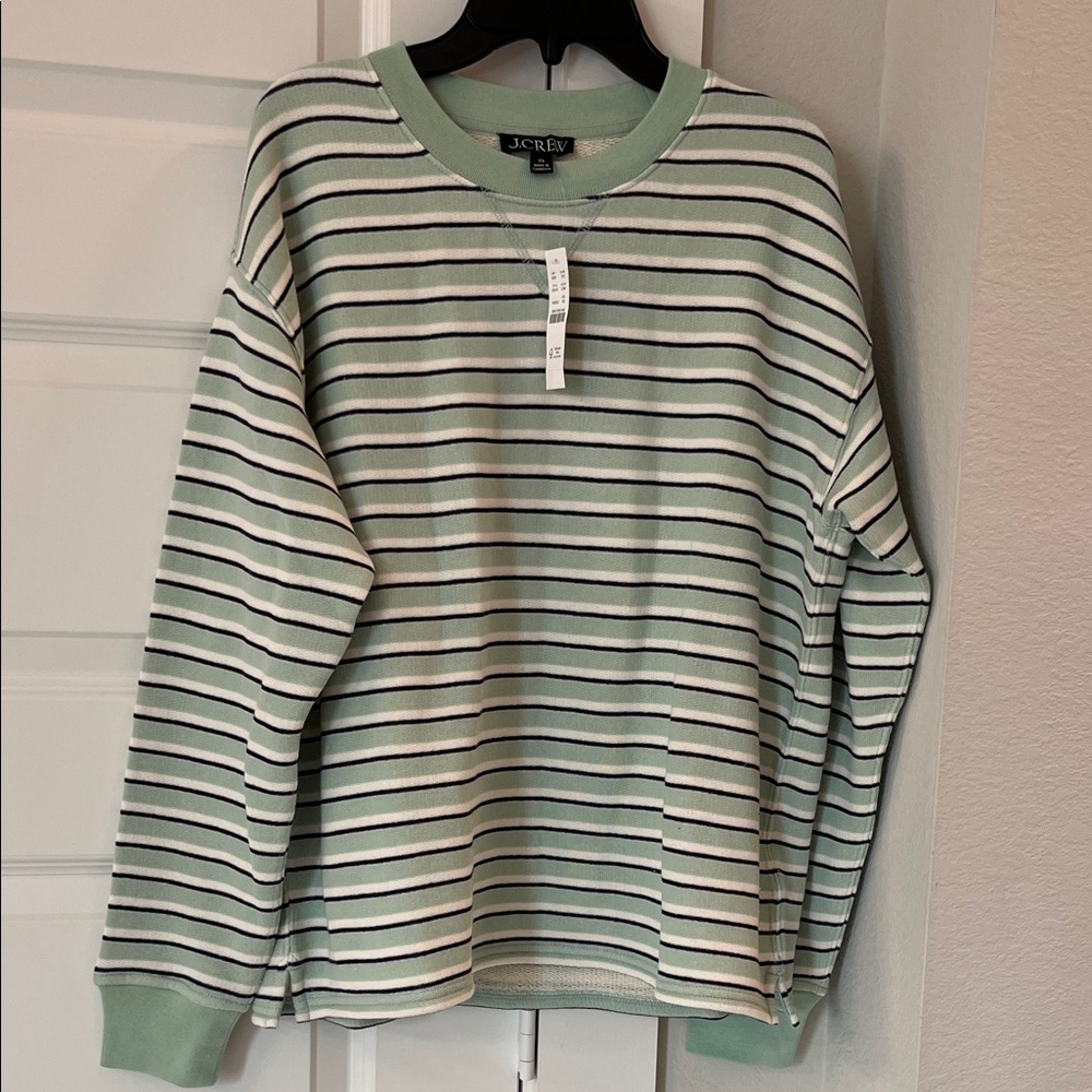 J. Crew Mint and Cream Striped Terry Sweatshirt